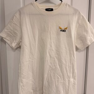 Fendi Men's White Tee with Gold Accent